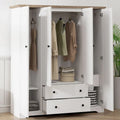 Freestanding 4 Door Wardrobe Armoire with 2 Drawers and Hanging Rods for Clothes Storage