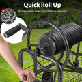 Portable Garden Hose Reel Cart Holds 300FT of 5/8" Large Capacity, Heavy Duty Metal Hose Cart with 4 Wheels & Storage Basket for Lawn Yard