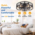 26 Inch Farmhouse Caged Ceiling Fan with Light, Remote & APP Control Quiet DC Motor E26 Bulbs Included Black