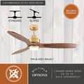 Vaxcel Curtiss Satin Brass Mid Century Modern MCM Wood Propeller Ceiling Fan with LED Light Kit and Remote
