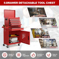 2 in 1 Rolling Tool Chest, 5-Drawer Tool Storage Cabinet with Wheels, Adjustable Shelf, Tool Box Organizer for Garage Warehouse Workshop