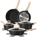 Non Stick 12 POTS and Pans Set, Cookware Set, Including Frying Pan, Steamer, Silicone Spatula and Tongs Granite Cooking Set (Black)