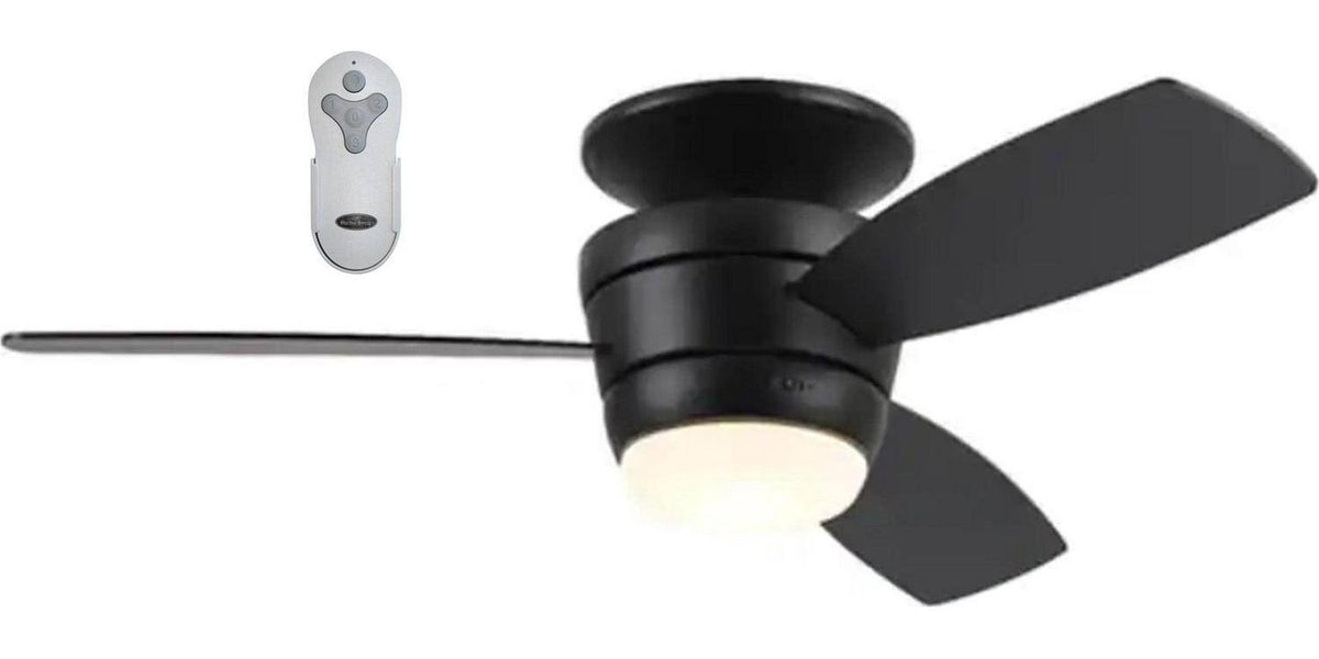 Harbor Breeze Mazon 44 in Black LED Indoor Flush Mount Ceiling Fan with Light Remote (3 Blade)