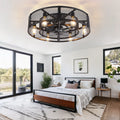 26 Inch Farmhouse Caged Ceiling Fan with Light, Remote & APP Control Quiet DC Motor E26 Bulbs Included Black