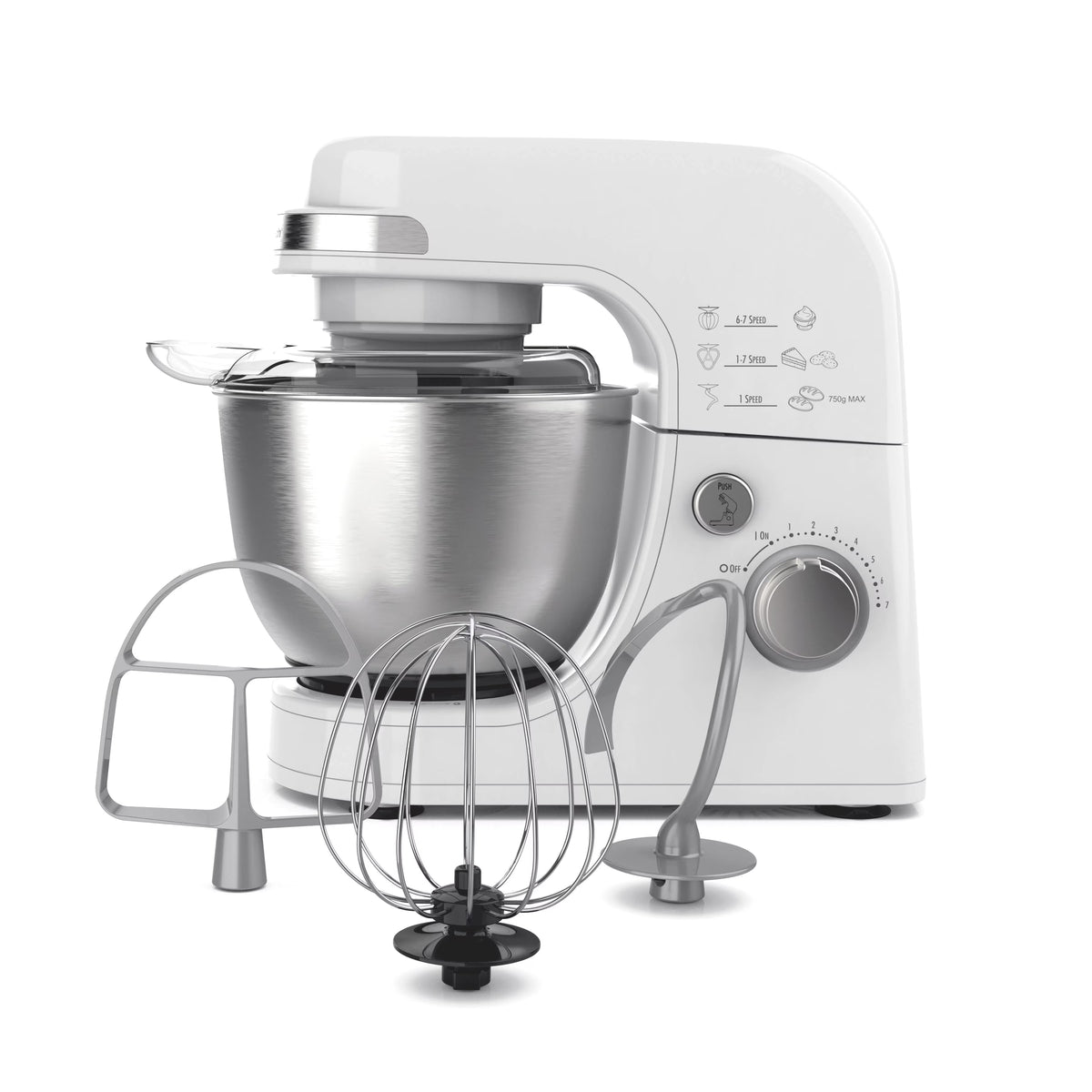 Hamilton Beach 4 Quart Stand Mixer for Kitchen, 7 Speeds, Tilt Head, Dough Hook, Whisk & Flat Beater, White