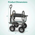 Portable Garden Hose Reel Cart Holds 300FT of 5/8" Large Capacity, Heavy Duty Metal Hose Cart with 4 Wheels & Storage Basket for Lawn Yard